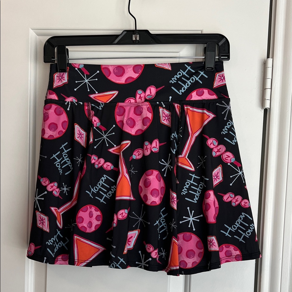 Black Skater Skirt with Pink Cocktail Print